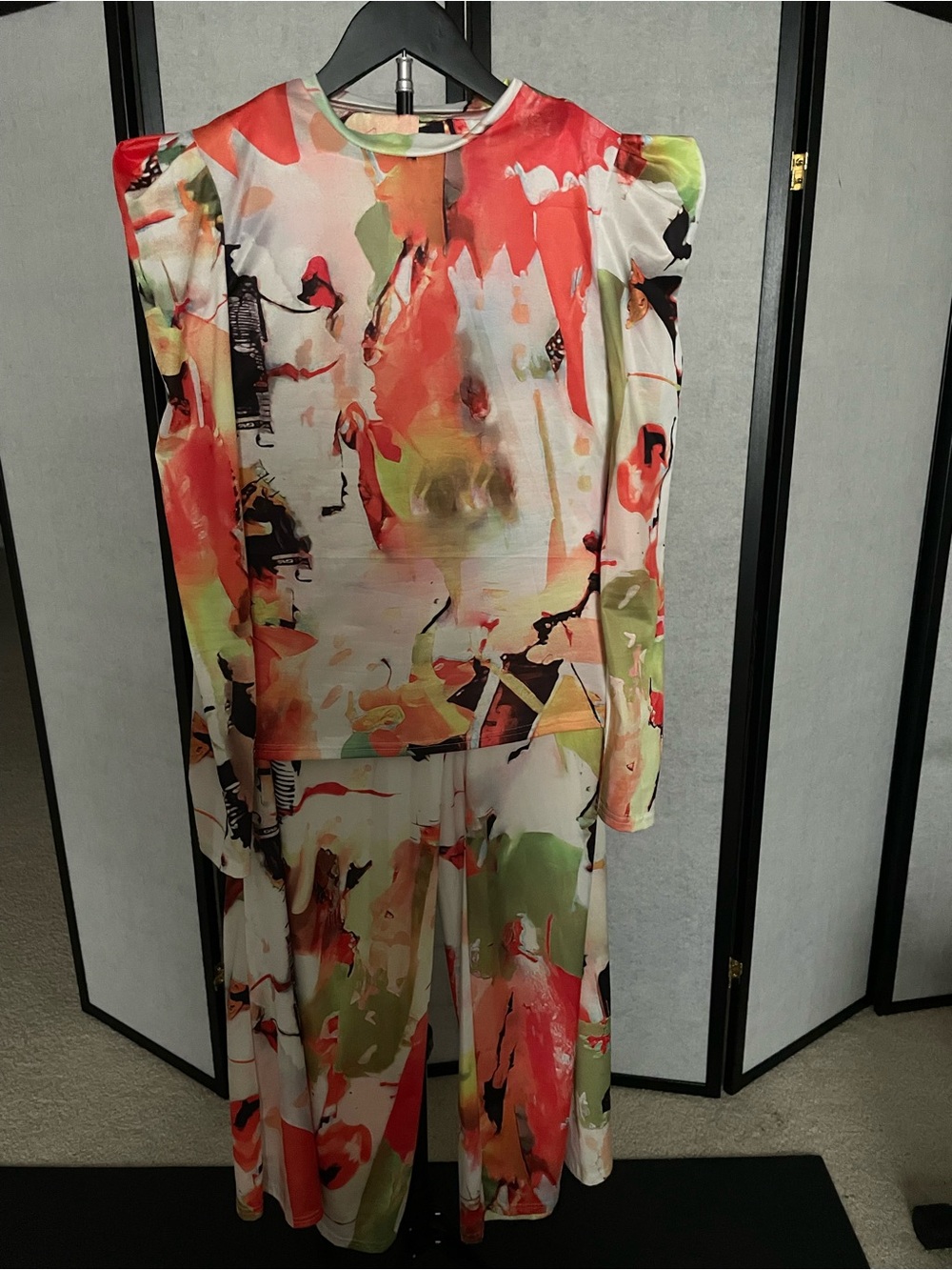 Abstract Watercolor Print Jumpsuit - Coral & Green